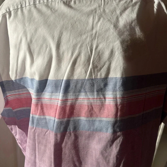 Men’s size Large Original Penguin Short sleeve button down shirt- White, blue - Picture 3 of 8